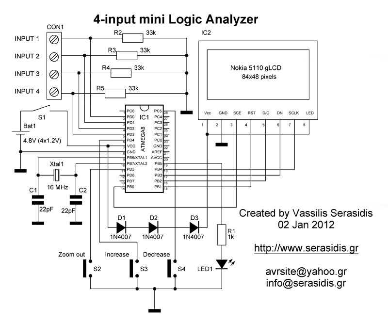 4-input mini Logic Analyzer circuit diagram nokia 3310 